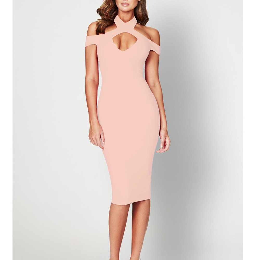 NEW Nookie Women's Size Small Blush Pink Hollywood Bodycon Midi Dress